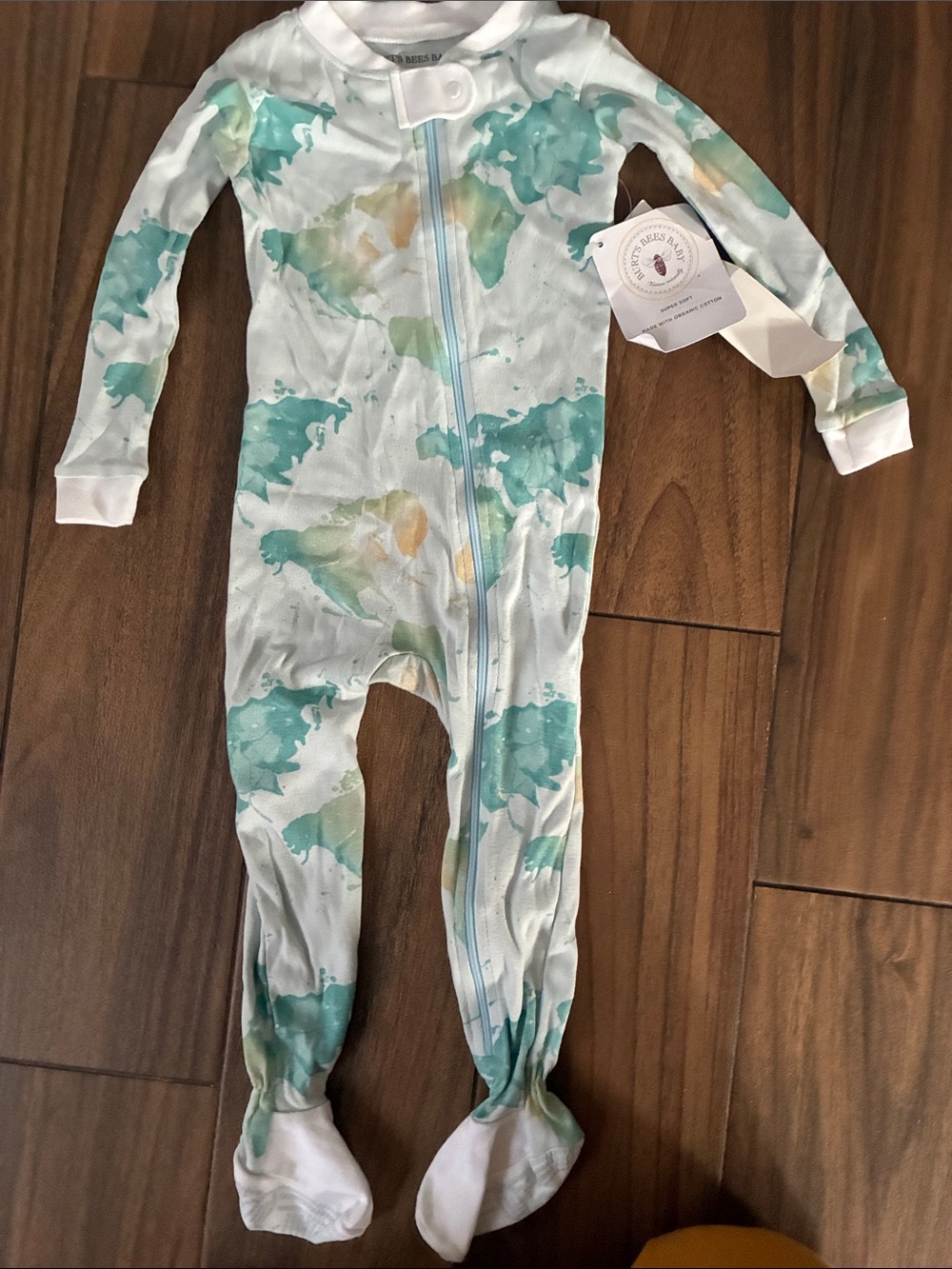 Burt's Bees Baby Aqua Watercolor Footed One-Piece Pajamas